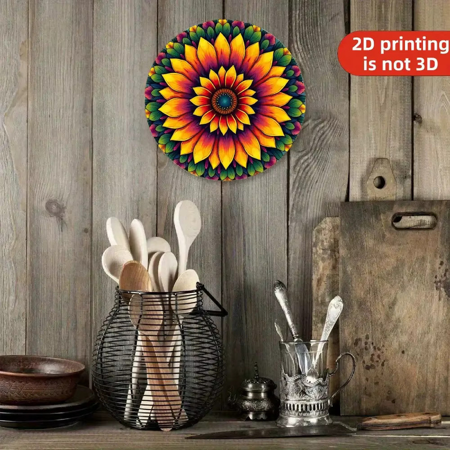 Potdemiel Vintage Wanddekoration aus Metall mit Sonnenblumen-Mandala-Design, rund, Mehrfarbig, Durchmesser: 20 cm - Bild 6