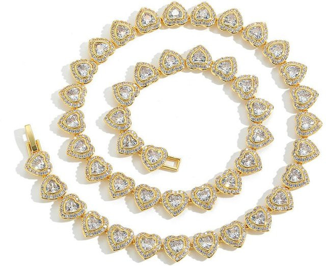 LUOYUNE Halskette, 18K vergoldetes Messing, Zirkon, Herzform, 60,96 cm, Unisex - Bild 1