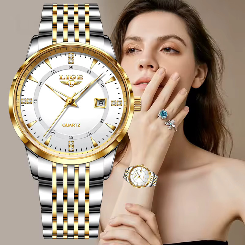 LIGE Chronograph-Armbanduhr Edelstahl, Gold, Damen - Bild 6