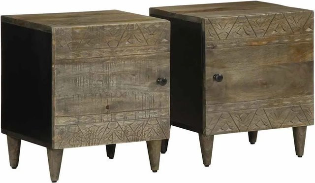 vidaXL Nachttische 2er Set aus Massivholz Mango in Hellgrau B/T/H: 40 x 33 x 46 cm - Bild 1