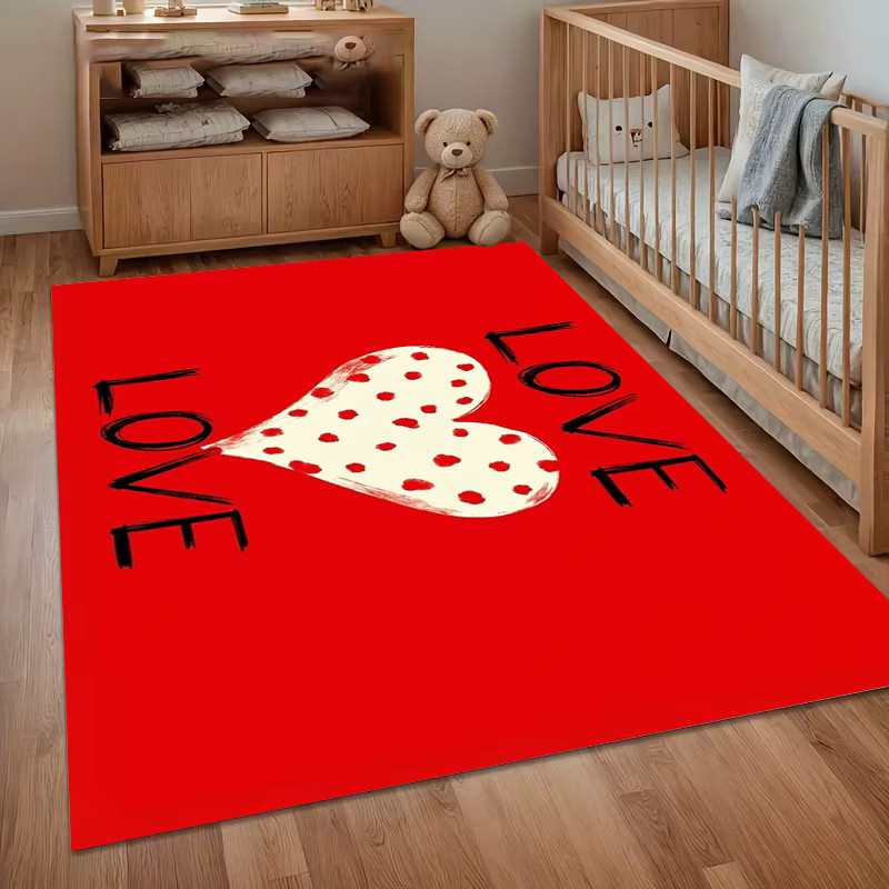 Roter Liebesherz-Teppich, rutschfester und waschbarer Bodenmatten-Teppich für Wohnzimmer und Schlafzimmer - Bild 1
