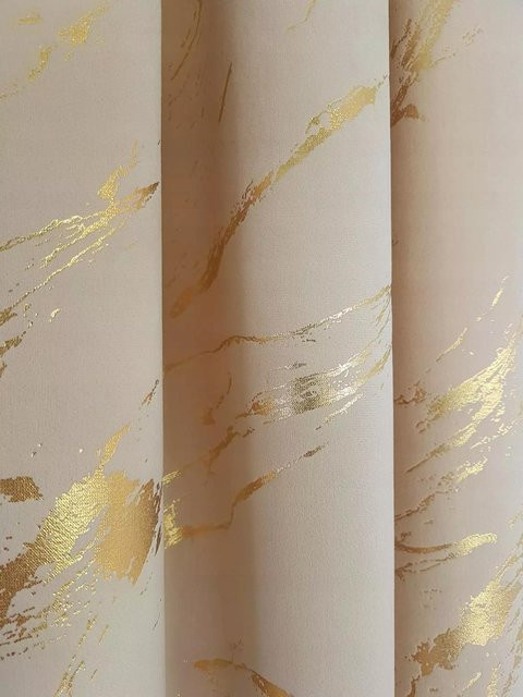 Semi-transparenter Samtvorhang mit grafischem Naturmuster in Beige und Gold - Bild 1