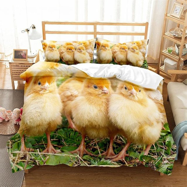 JMG Household Supplies Bettwäsche-Set Huhn Königin mit Henne und Küken in Gelb, 2-teilig aus Polyester, Bettdeckenbezug Breite: 70 cm, Länge: 133 cm - Bild 1