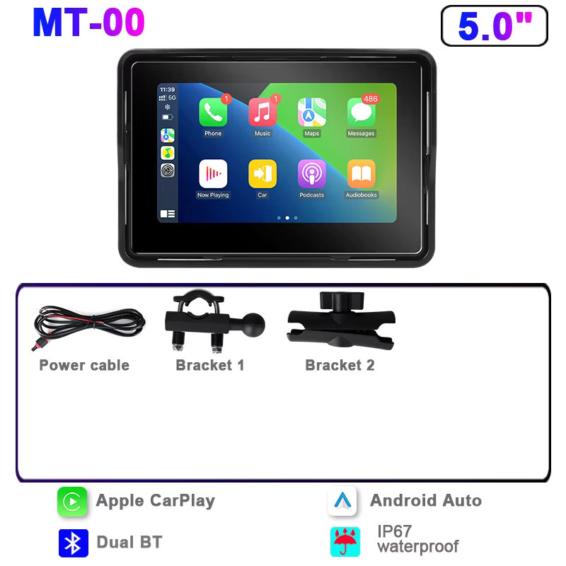 Srnubi Tragbares Motorrad-DVR Display mit Wireless CarPlay, Android Auto und Mirror Link, IP67 Wasserdicht, Bluetooth 5.0 und GPS, Farbe: Schwarz, Displaygröße: 5 bis 6,86 Zoll - Bild 5