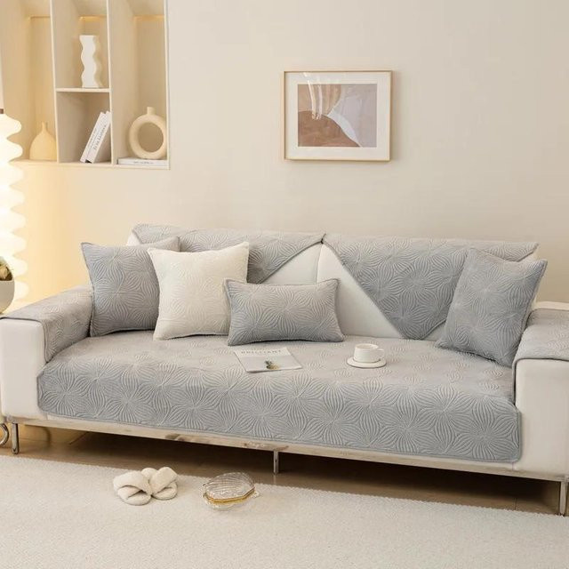 Super Six Steppblume Plüsch Sofabezug aus Flanell, Grau, 70 x 70 cm - Bild 1
