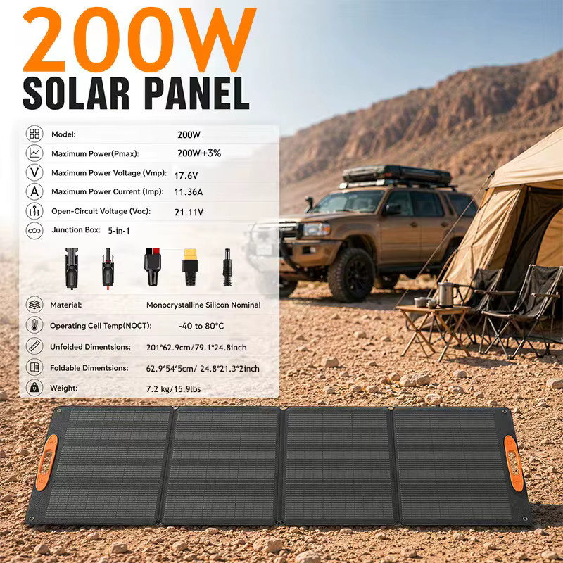 CHUBAN 200 W faltbares tragbares Solarpanel in Schwarz, wasserdicht nach IP68, hocheffizientes Solarladegerät für Camping und Outdoor - Bild 2