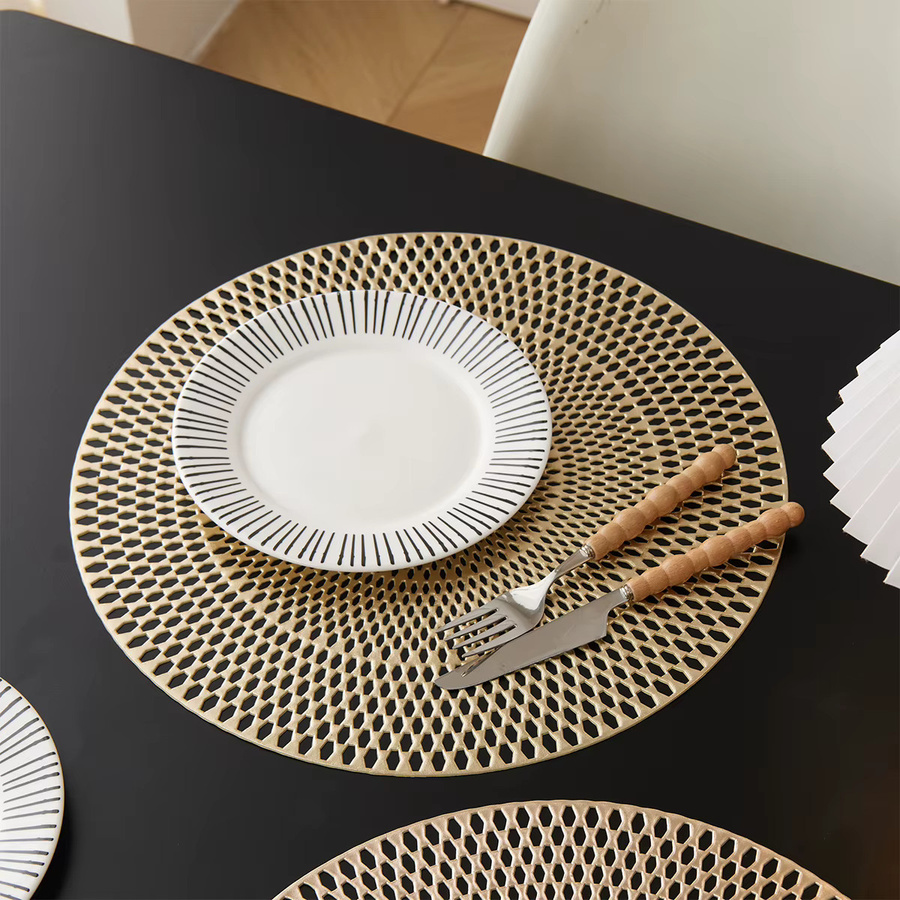 Tabletex Tischsets aus Vinyl in Metallic Gold, runde Platzsets für die Tischdekoration, Durchmesser: 38 cm - Bild 4