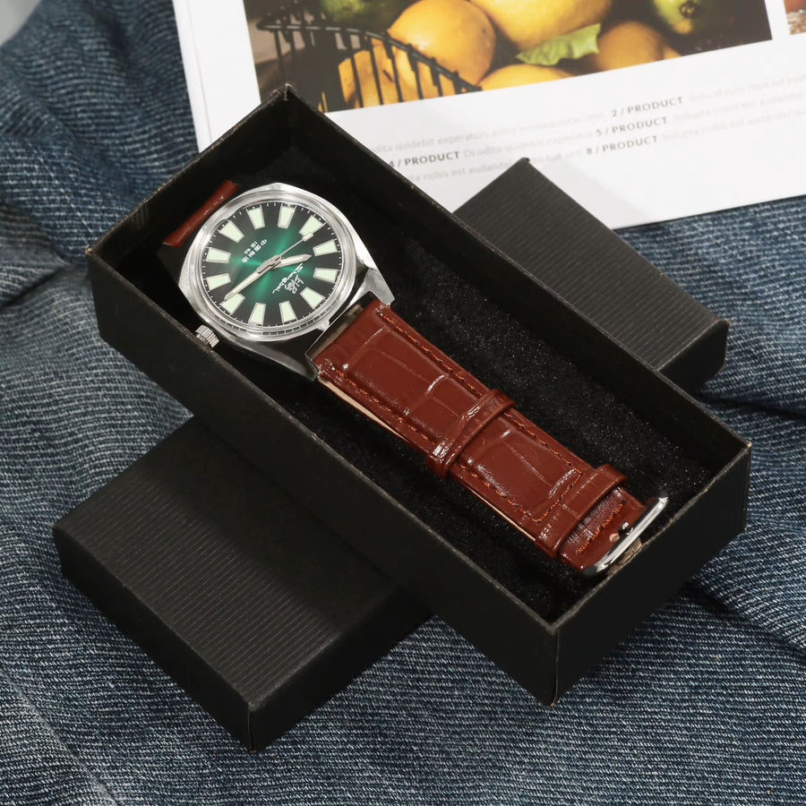 HEIMDALLR Armbanduhr, Handaufzug, Leder, Grün, Silber, Herren - Bild 6