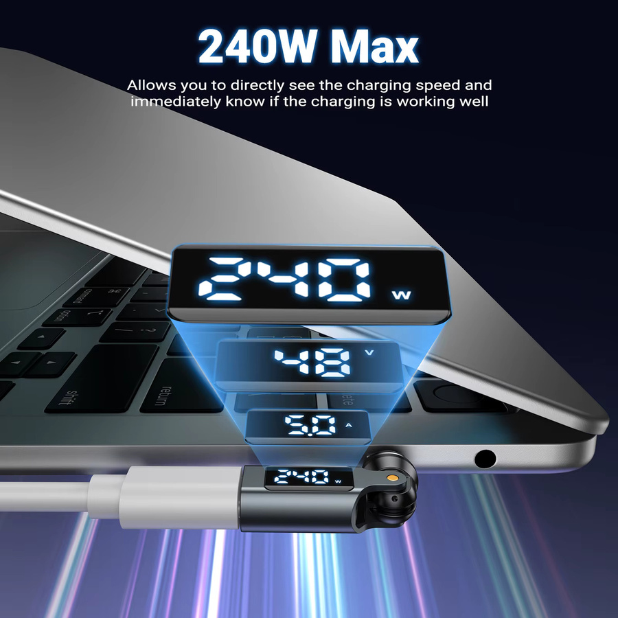 AUFU Magnetischer USB-C auf Typ-C Adapter mit Digital-Display, PD 240W Schnellladung, OTG-Konverter in Schwarz - Bild 2