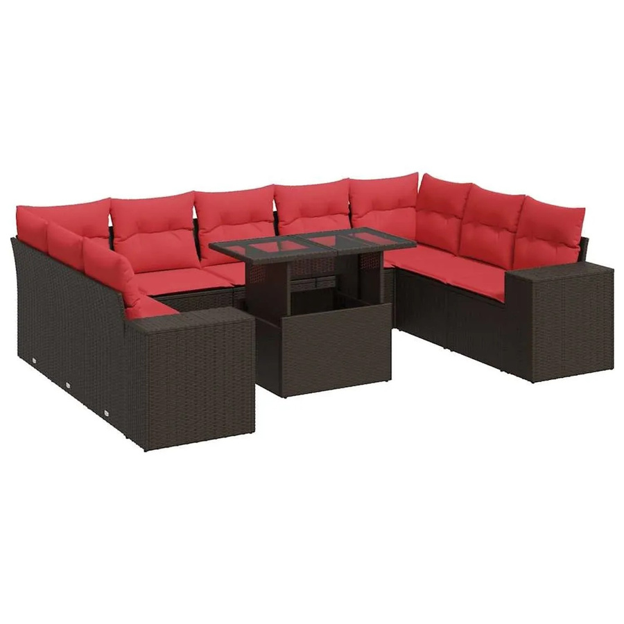 vidaXL 10-teilige Garten-Sofagarnitur aus braunem Poly-Rattan und Akazie mit wetterfesten Kissen und pulverbeschichtetem Stahlgestell - Bild 2