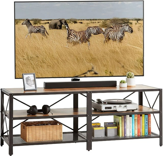Relaxdays TV Lowboard im Industrial Style aus Holzwerkstoff und Stahl in Braun und Schwarz mit 4 Fächern, B/T/H: 140 x 39 x 52 cm - Bild 1
