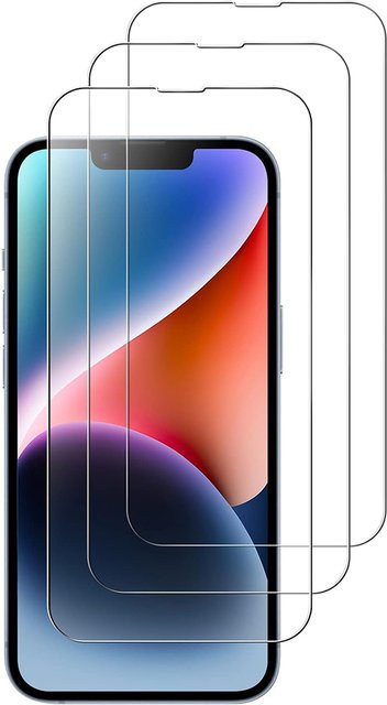 3er-Set NYFundas Displayschutzfolie aus gehärtetem Glas für iPhone 16e, 16, 15 Pro Max, 14 Plus, 13 Mini, 12, 11 und SE in Transparent - Bild 1
