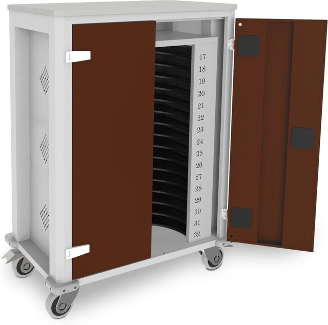 rotstahl Tabletwagen Power für 32 Tablets in Lichtgrau und Mahagoni, B/T/H: 73 x 44 x 105 cm - Bild 1