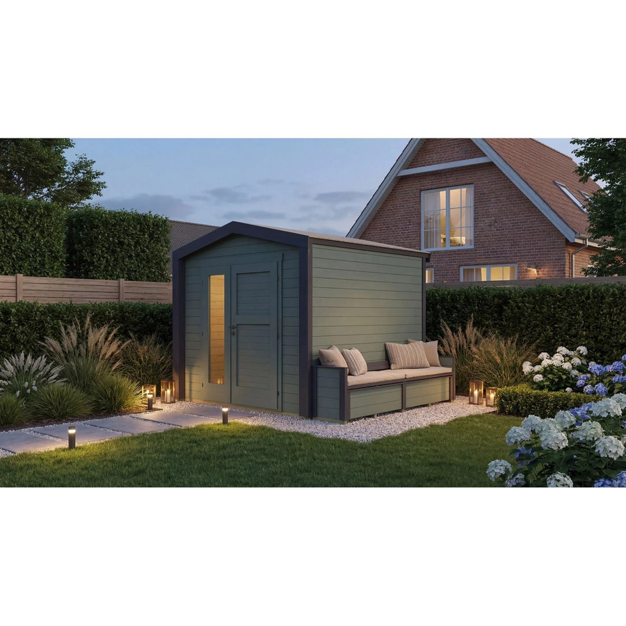 Weka Holz-Gartenhaus Killarney mit Satteldach in Grau-Grün lasiert, B/T/H: 307 x 263 x 241 cm - Bild 2