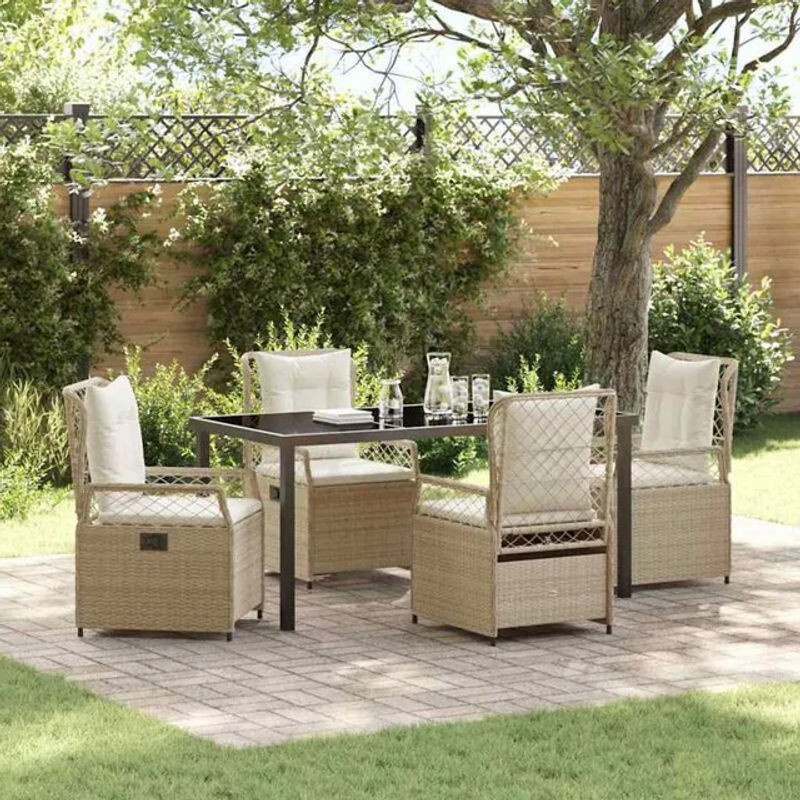 Vidaxl Garten Essgruppe aus 5 Teilen in Beige aus Poly-Rattan und Metall im minimalistischen Design - Bild 1