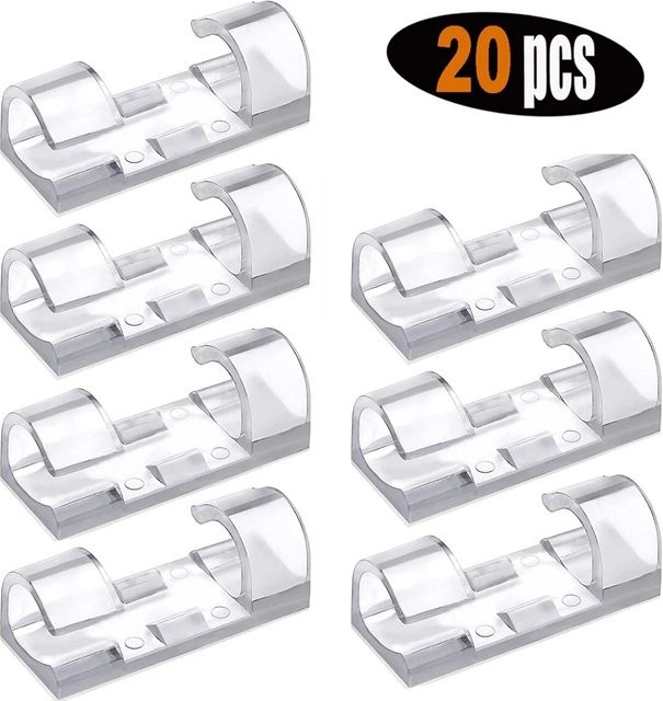 20 Stück Kabel Organizer Clips aus Kunststoff und Metall in Transparent für USB-C Kabel Management und Schreibtisch Ordnung - Bild 1