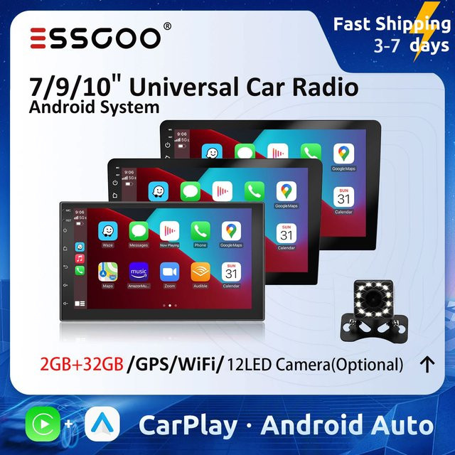 ESSGOO Kabelloses Multimedia-Autoradio mit Android Auto und CarPlay, Bluetooth, Schwarz - Bild 1