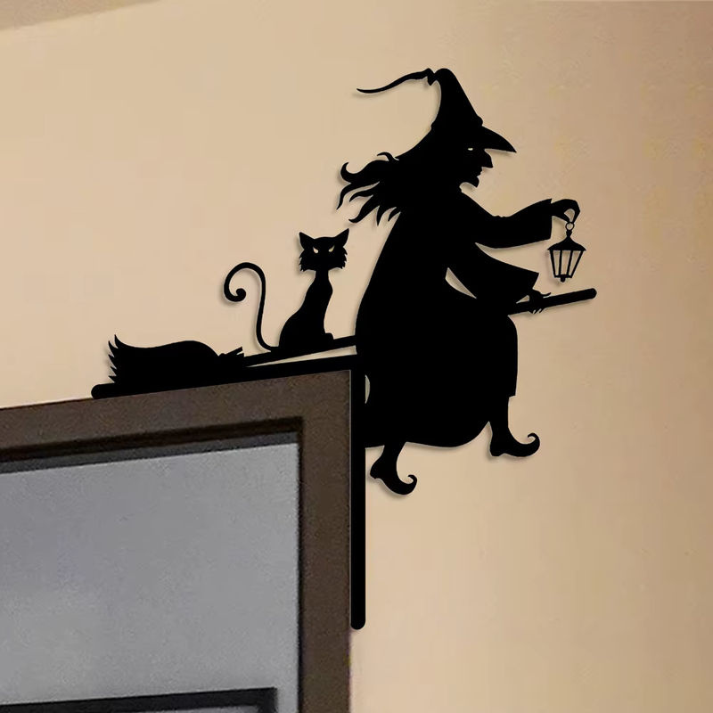 HELLOYOUNG Halloween Dekoration Hexe und Katze Silhouette aus Eisen in Schwarz - Bild 3