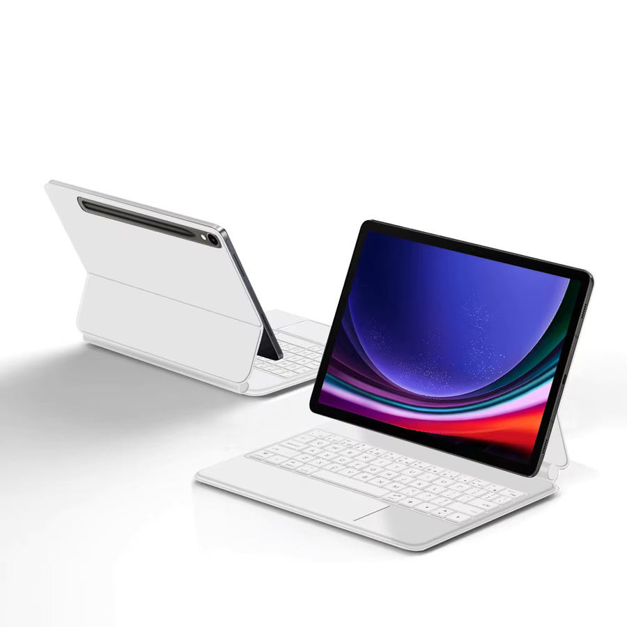AJIUYU Magic Keyboard mit Touchpad und Hintergrundbeleuchtung für Samsung Galaxy Tab S9 FE S8 S7 S10 FE 10.9 Zoll, Verstellbare Standhülle, Farbe: Weiß - Bild 2