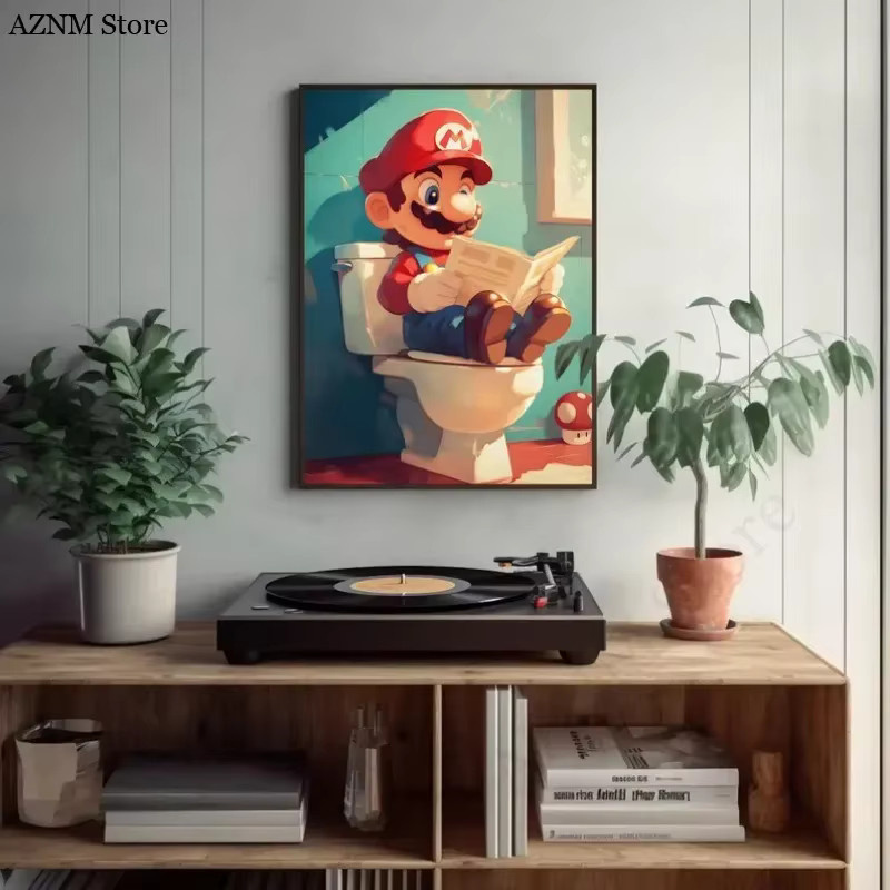 Lustiges Badezimmer-Poster mit Videospiel-Cartoon-Charakteren als Wandkunst auf Leinwand für die Kinderzimmer-Dekoration - Bild 3