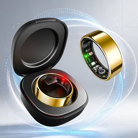 Ola Esporte Smart Ring für Damen und Herren mit Ladeetui, Herzfrequenzmessung, Blutsauerstoffmessung und Hauttemperaturüberwachung, 5ATM wasserdicht, Schwarz und Gold