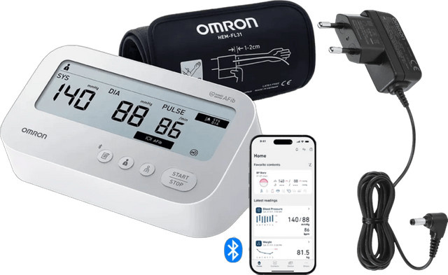Omron X4 Connect AFib Blutdruckmessgerät mit Steckernetzteil in Weiß - Bild 1