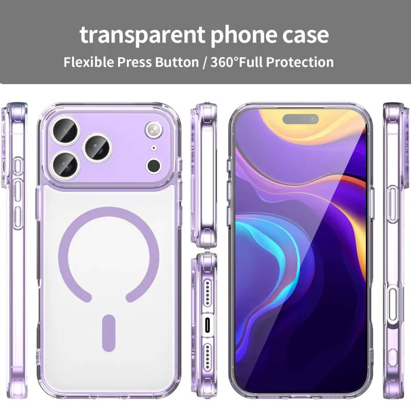 Transparente MagSafe Schutzhülle für Apple iPhone 17, 15, 16 Pro Max und 17 Air, stoßfeste Hartschale in Transparent und Purple - Bild 5