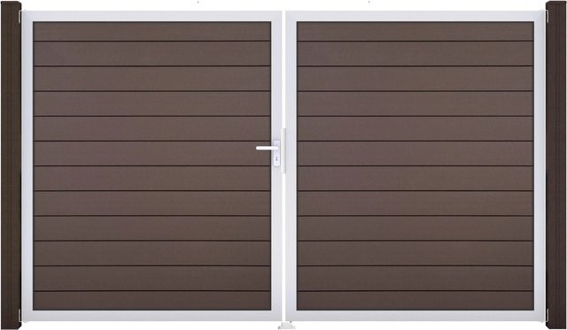 GroJa Steckzaun Tor DIN Links EV1 in Terra, 2-flügelig aus Aluminium und BPC, Farbe: Braun - Bild 1