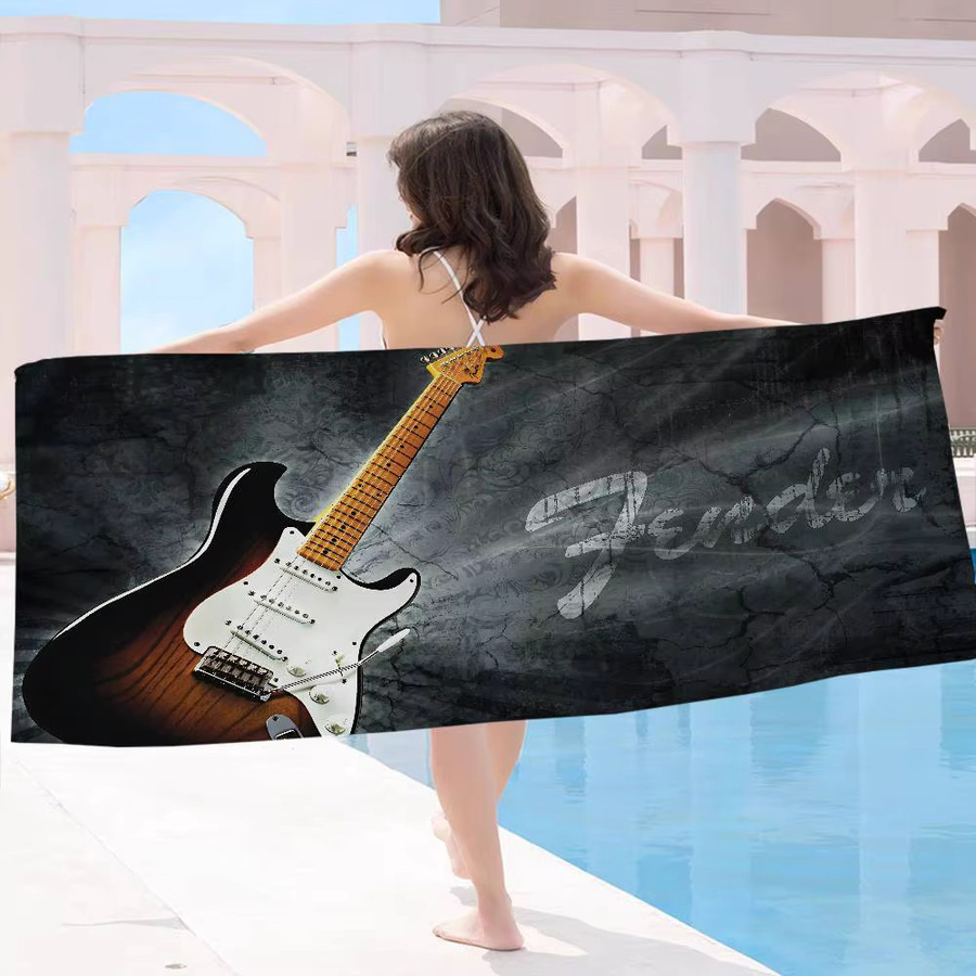F-Fenders Mikrofaser Strandtuch mit Gitarrenmotiv in Multicolour, saugfähig und weich für Strand, Yoga und Sport - Bild 3