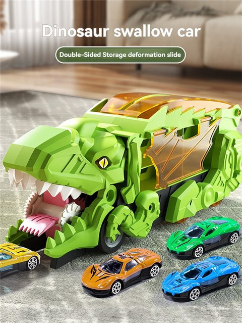3-in-1 Kinder-Dinosaurier-Deformationscontainer-LKW Tyrannosaurus Rex, Spielzeugauto, Grün, ab 3 Jahre - Bild 1