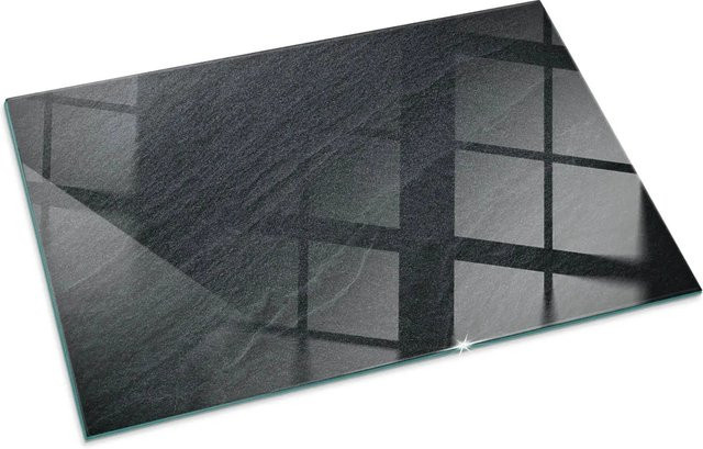 Tulup Glasplatte für Kamin in Schwarz mit Natursteinstruktur, B: 100 cm, T: 70 cm - Bild 1