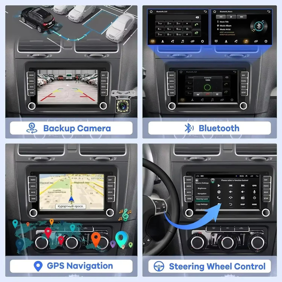 Icreative Android Autoradio mit 7 Zoll Display für Volkswagen Golf 5 6 Polo Passat B6 B7 CC Jetta Caddy in Schwarz mit GPS und Wireless Carplay - Bild 4