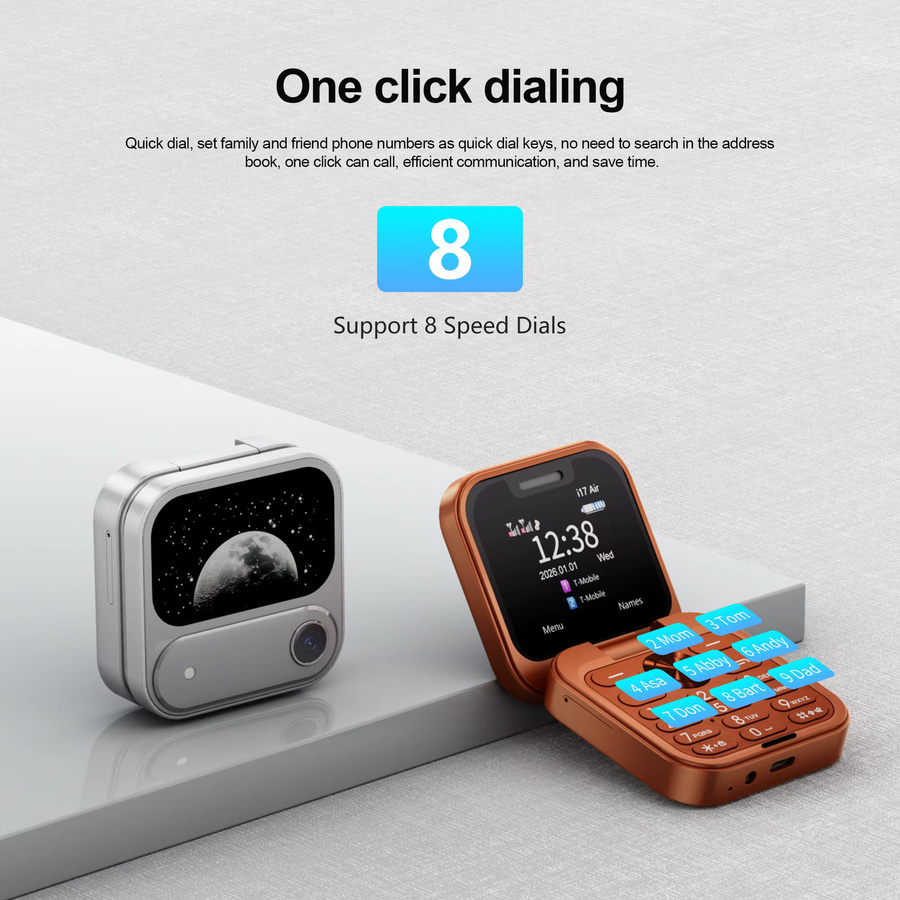 SERVO I17 AIR Mini Faltbares Mobiltelefon in Orange mit 1,77 Zoll Display, 2G GSM, Magic Voice Kurzwahl, FM-Radio und 2 SIM-Karten - Bild 2