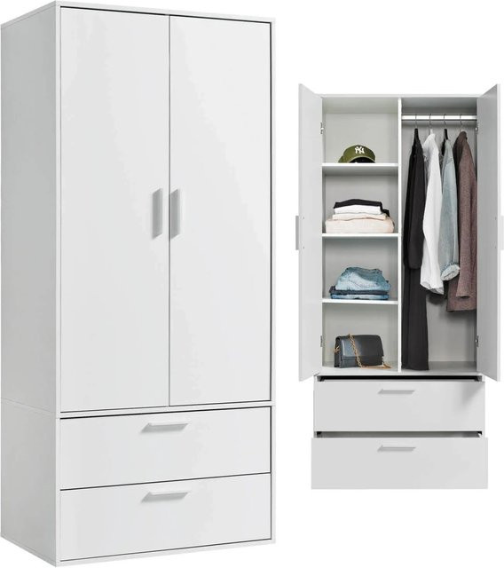 mokebo Kleiderschrank Der Kleiderheld, 2-türig mit Schubladen und Einlegefächern, Weiß Matt, B/T/H: 80 x 80 x 180 cm - Bild 1