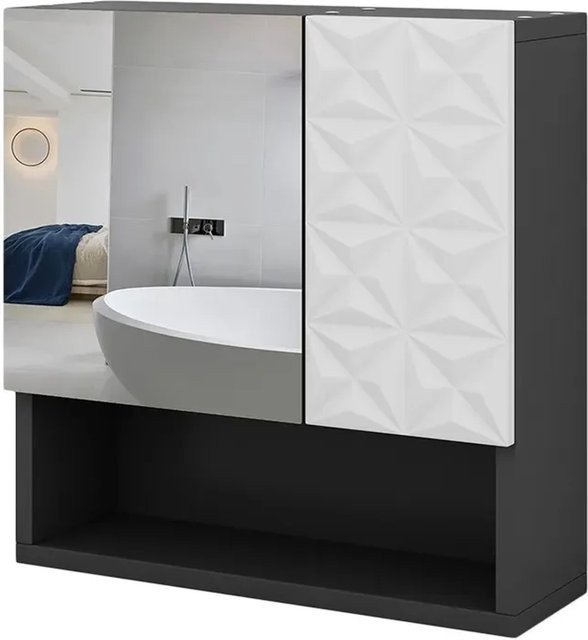 Vicco Badspiegelschrank Edge Schwarz/Weiß mit Tür und offenen Fächern, B: 54 cm, H: 55 cm - Bild 1