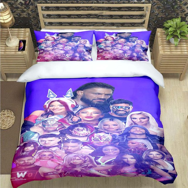 WWE Sport Bettwäsche-Set mit Grafikprint in Lila, bestehend aus Bettbezug und Kissenbezügen aus Mikrofaser, B/H: 135 x 200 cm, Kissen: 50 x 70 cm - Bild 1