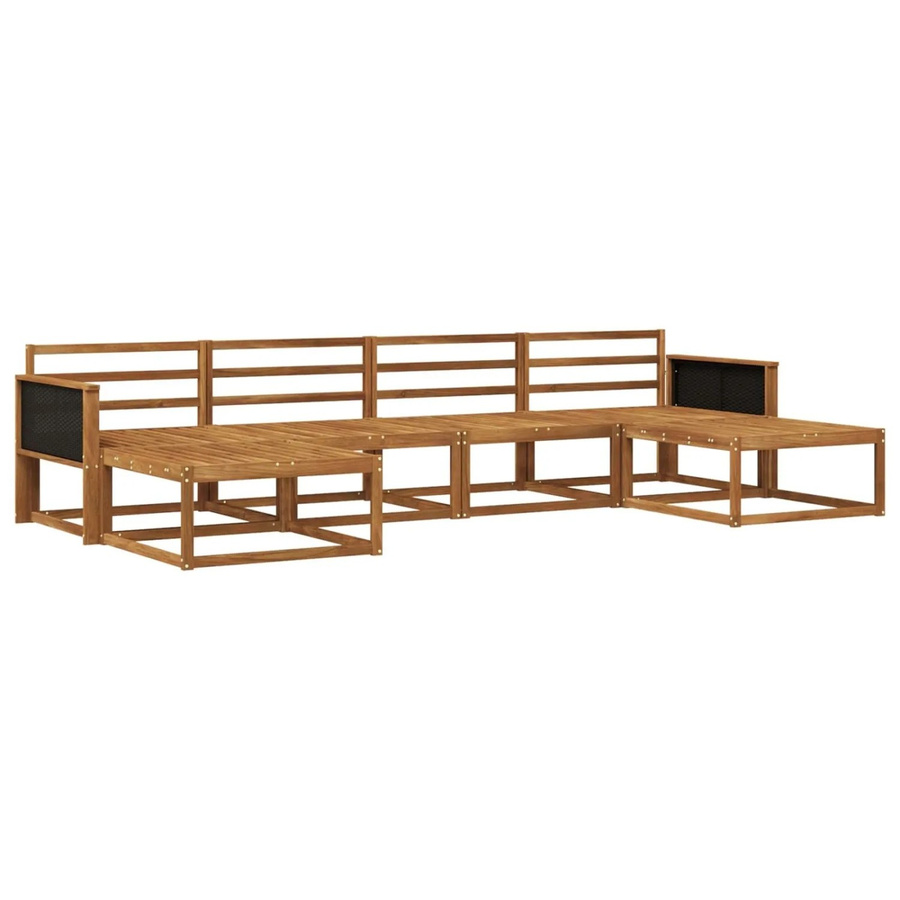 vidaXL Outdoor-Sofagarnitur aus Massivholz Akazie in Natur Braun, 6-teiliges L-Shape Set mit Sesseln und Fußhockern - Bild 2