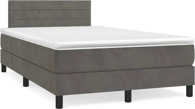 vidaXL Boxspringbett mit Matratze und LED-Beleuchtung in Dunkelgrau, Hybrid-Bett mit USB-Anschluss und Taschenfederkern, B/T: 120 x 190 cm - Bild 1