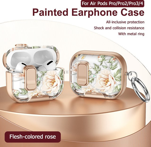 Transparente AirPods Pro Hülle mit Blumenmuster und Haken aus TPU für Apple AirPods Pro 2, 3 und 4 - Bild 1