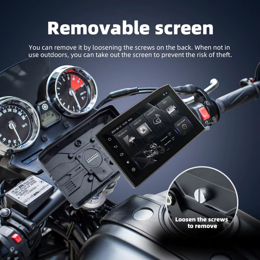 EKIY Tragbares digitales Armaturenbrett mit 6,25 Zoll Display, GPS und kabellosem CarPlay für Motorrad und Auto, Schwarz - Bild 4