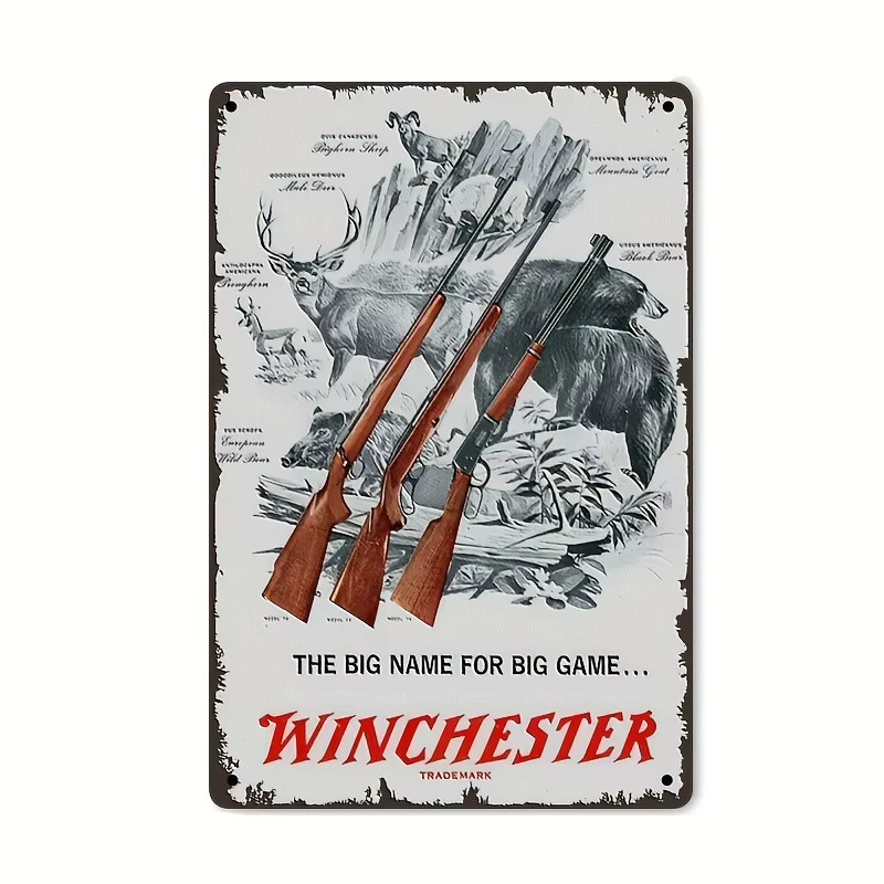 Winchester Vintage Metallwandschild mit Wildtier- und Schusswaffen-Motiv in Multicolour, B/H: 20 x 20 cm - Bild 2