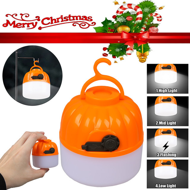 KDULIT LED Camping Mini Kürbis Licht, USB wiederaufladbare Laterne in Orange mit Haken und 4 Modi, tragbares Outdoor Notfall Flutlicht - Bild 1