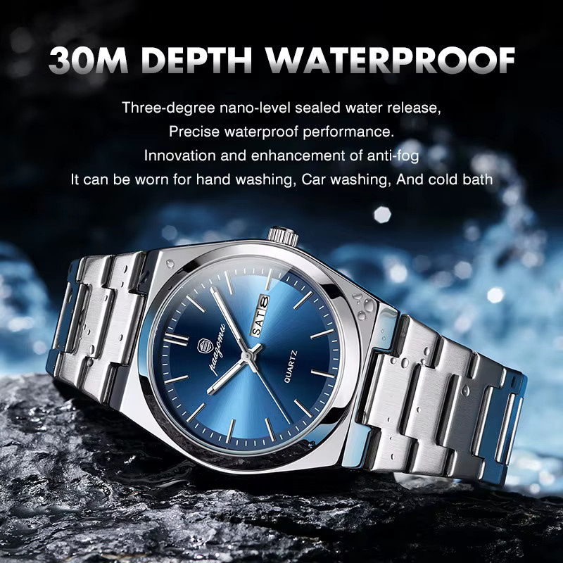PAAZOMU Armbanduhr Quarz, Edelstahl, Blau, Herren - Bild 2
