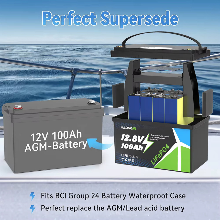 YULONGNE LiFePO4 Batterie 12,8V 100Ah mit integriertem Smart BMS in Schwarz für Solar, Wohnmobile und Boote - Bild 4