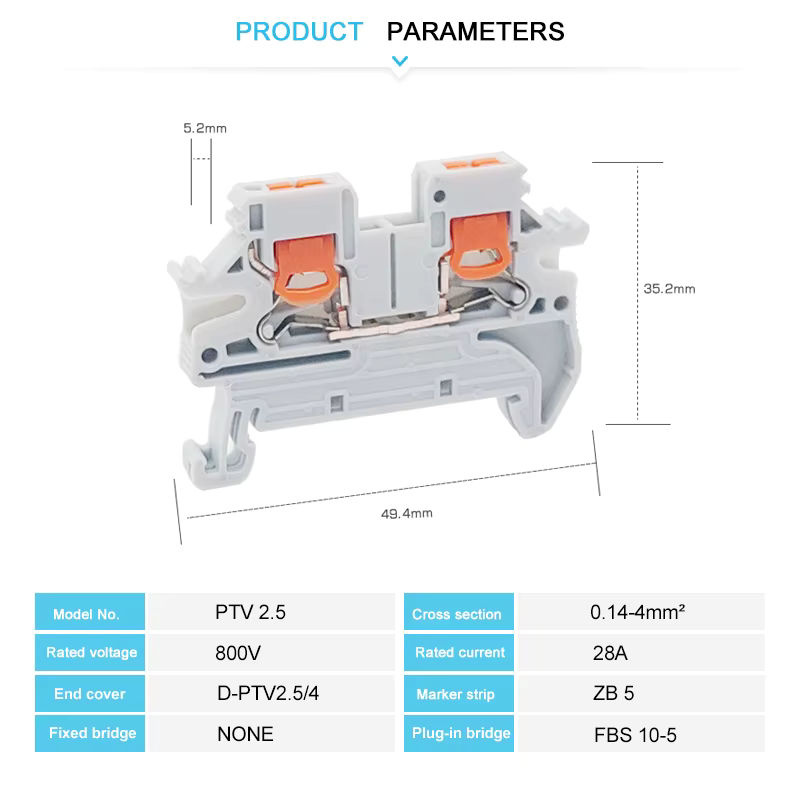 WONKEDQ PTV 2,5 Seitlicher Eingangsklemmenblock Steckverbinder für DIN-Schienenmontage, Grau, 2,5 mm2 - Bild 2