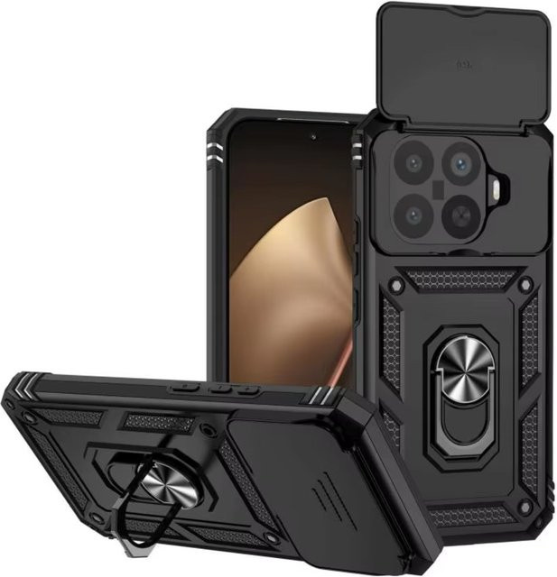 Stoßfeste Xiaomi 15T Pro Handyhülle mit magnetischem Ring und Kameraobjektivschutz in Schwarz - Bild 1
