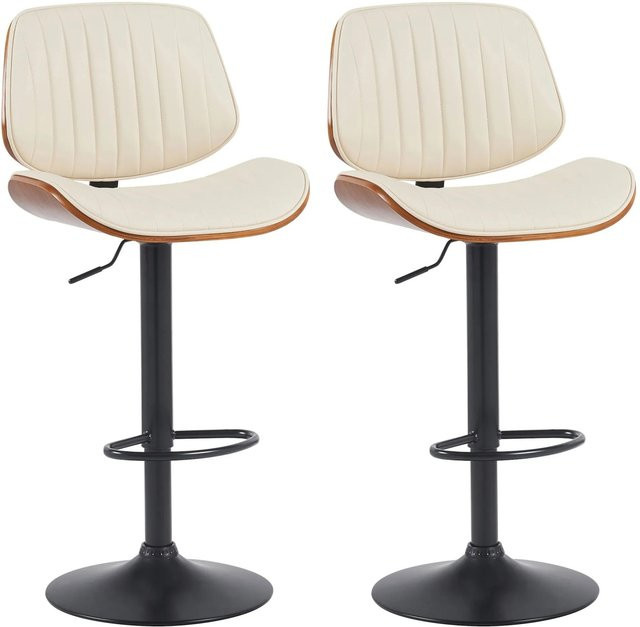 2er Set DELUKE Barhocker LOSAN aus Kunstleder in Walnuss und Creme, höhenverstellbare Barstühle mit Lehne und 360 Grad Drehbarkeit, B/T/H: 50 x 50 x 94 cm - Bild 1