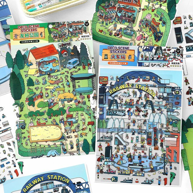 Übergroße Landschaftsaufkleber aus PET im 2.5D Design, 3 Blatt/Beutel, Mehrfarbig, Dekorative Aufkleber für Collage, Büro und Tagebuch - Bild 1