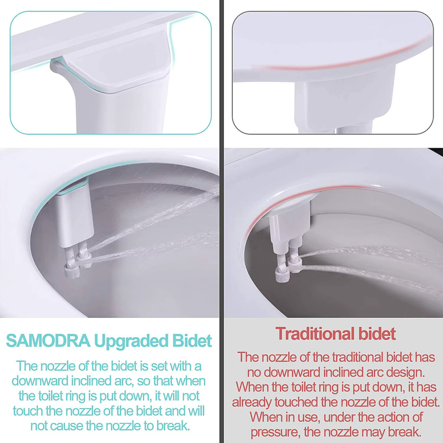SAMODRA Bidet Toilettensitz Aufsatz mit Doppel-Düsen für Frontal- und Heckreinigung, Ultra-Dünn, Kaltwasser, Weiß - Bild 3