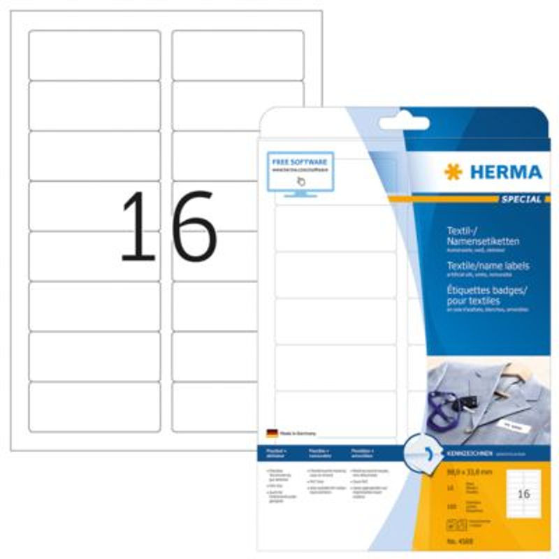 Herma Namens- und Textiletiketten Weiß, A4, B: 8,89 cm, H: 3,38 cm, 160 Stück - Bild 2